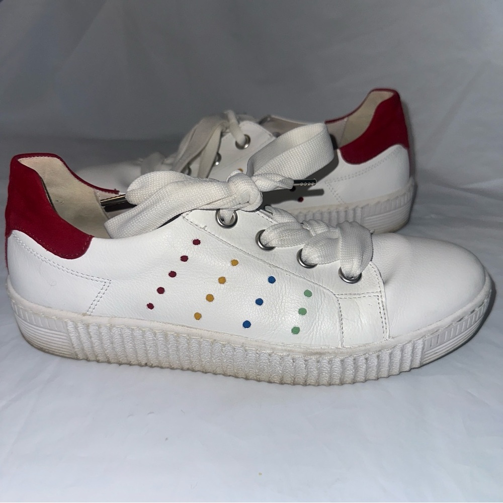 Gabor White leather sneakers with Rainbow Accents US size  10
